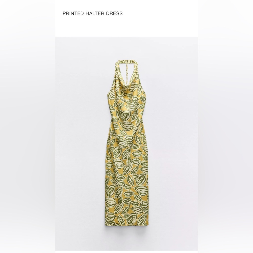 Zara Yellow and Green Leaf Print Backless Dress